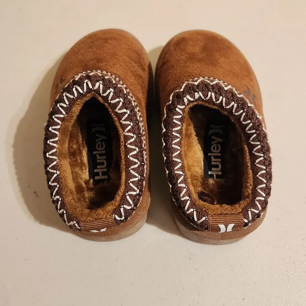 Hurley Baby Sz 7 Modi Slippers Brown Faux Suede Indoor Outdoor Shoes